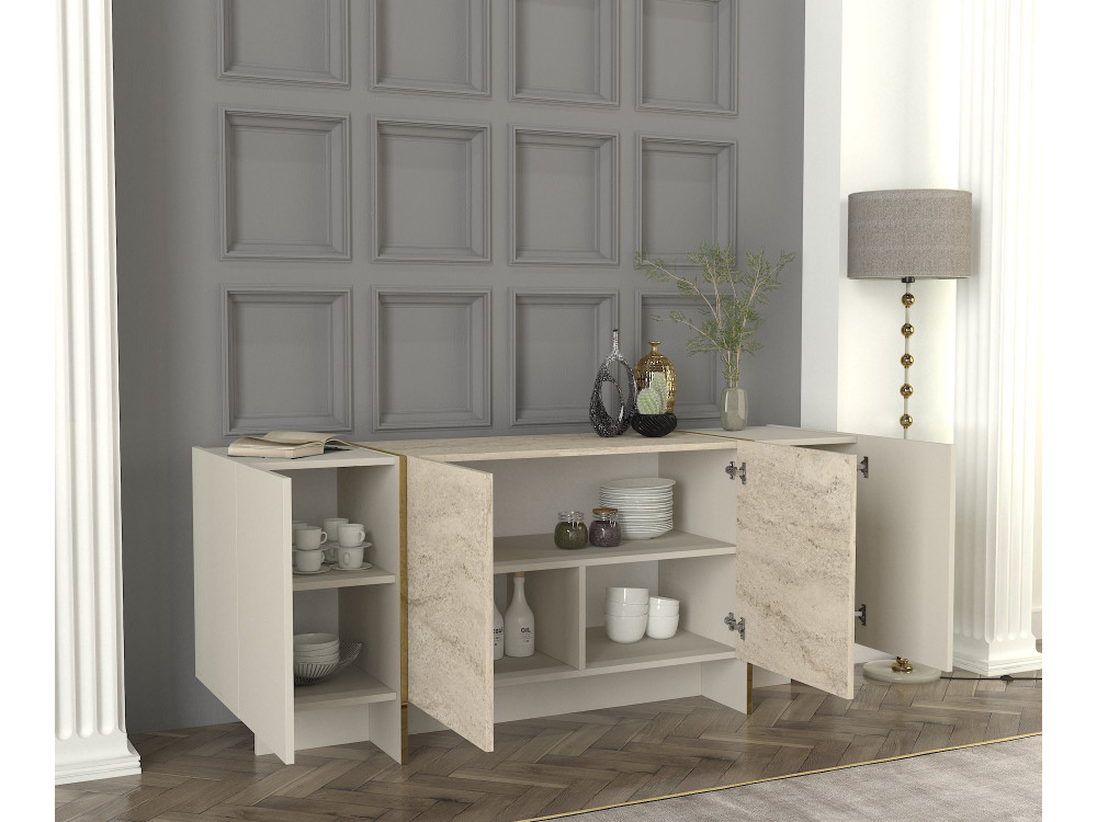 Anrichte aus Holz "Veyron" - 180 x 46 x 75 cm - Travertin, Sandstein