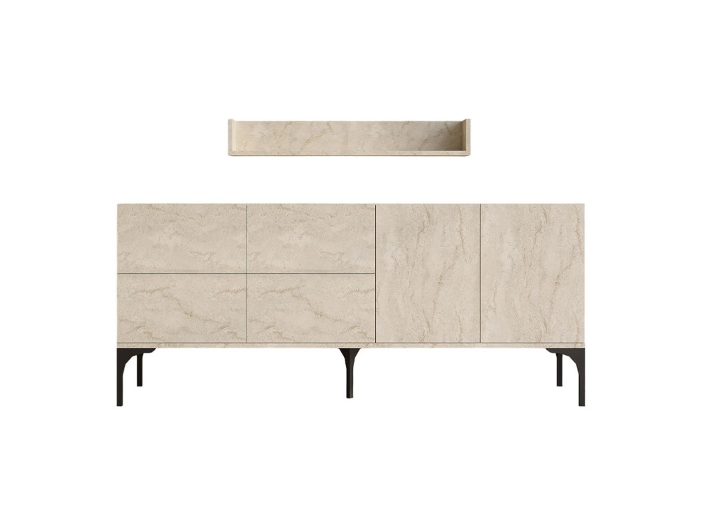 Anrichte aus Holz mit Wandregal "Stella" - 180 x 40 x 55 cm - Travertin