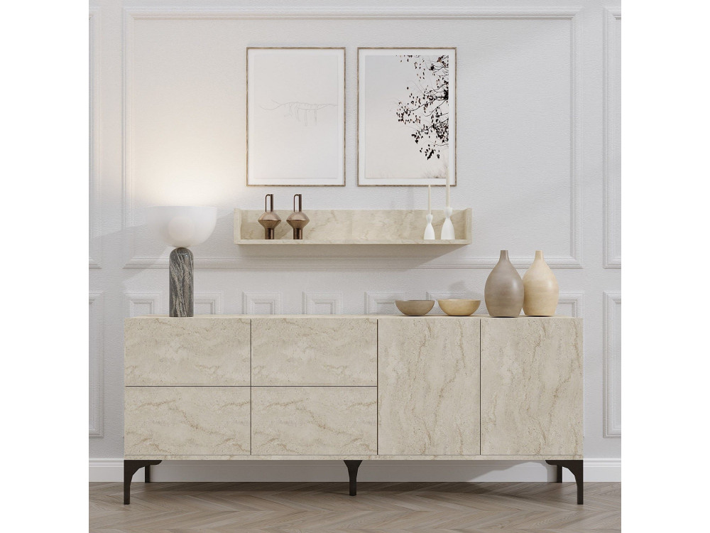 Anrichte aus Holz mit Wandregal "Stella" - 180 x 40 x 55 cm - Travertin