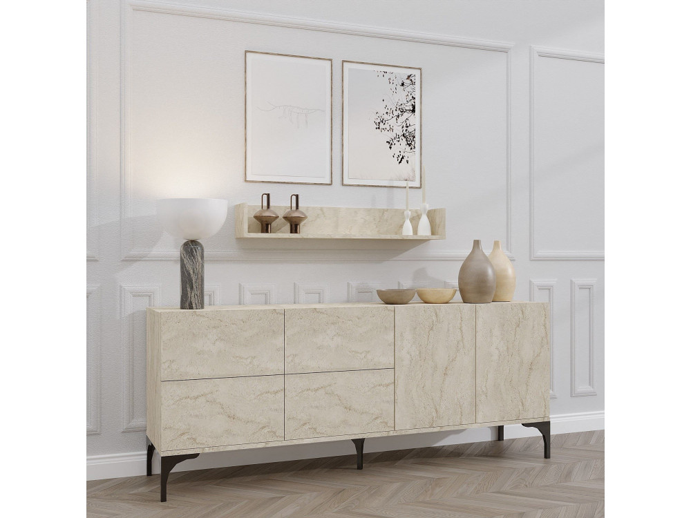 Anrichte aus Holz mit Wandregal "Stella" - 180 x 40 x 55 cm - Travertin