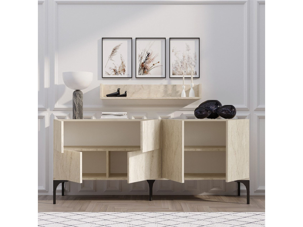 Anrichte aus Holz mit Wandregal "Stella" - 180 x 40 x 55 cm - Travertin