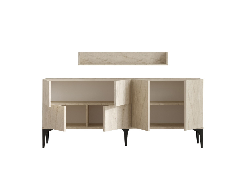Anrichte aus Holz mit Wandregal "Stella" - 180 x 40 x 55 cm - Travertin