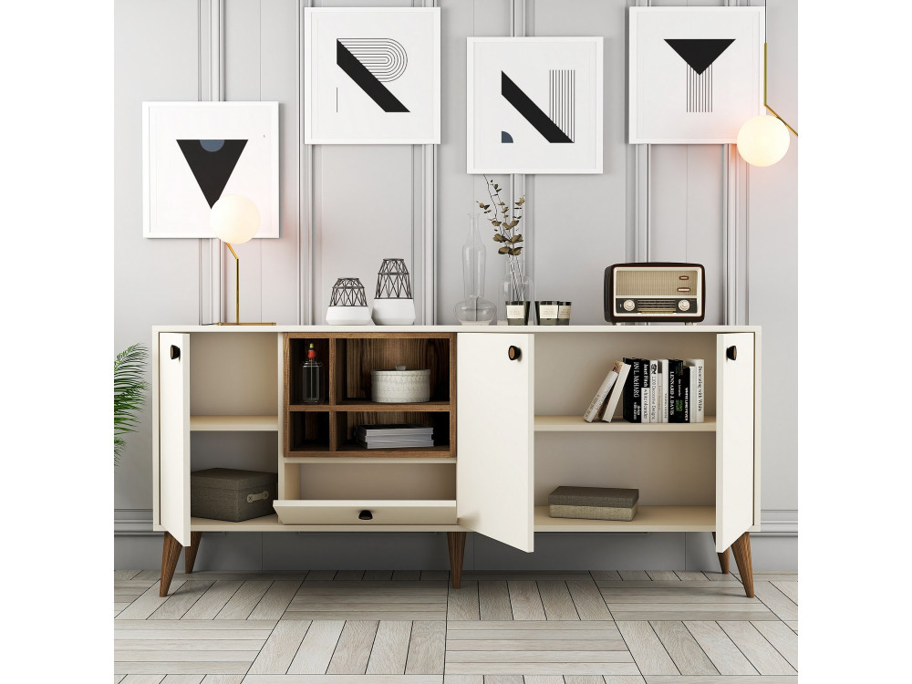 Anrichte aus Holz "Napoli" - 180 x 35 x 81 cm - Creme