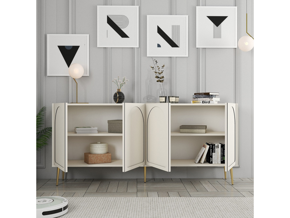 Anrichte aus Holz "Lyon" - 180 x 35 x 80 cm - Creme, Gold