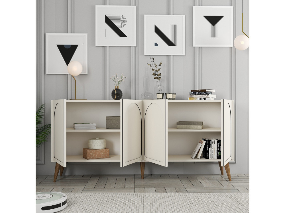 Holzanrichte "Lyon" - 180 x 35 x 81 cm - Creme, Nussbaum