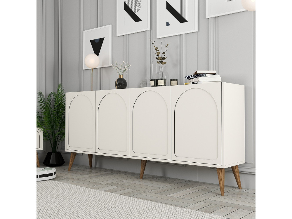 Holzanrichte "Lyon" - 180 x 35 x 81 cm - Creme, Nussbaum