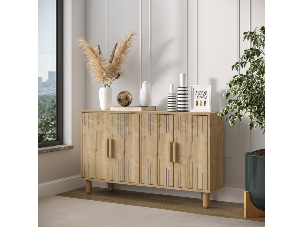 Anrichte aus Holz "Roger" - 120 x 29 x 73 cm - Eiche Saphir
