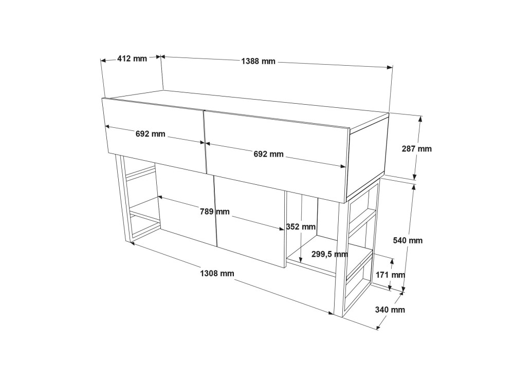 Holzbuffet "Mel" - 140 x 43 x 84 cm - Beige