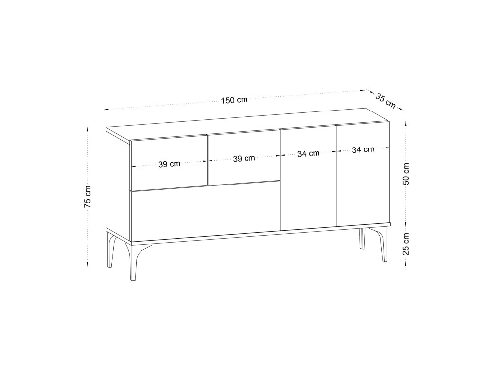 Holzbuffet "Ginny" - 150 x 35 x 75 cm - Weiß