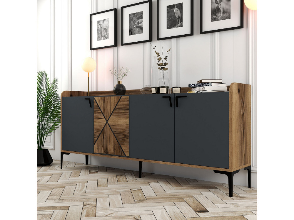 Holzanrichte "Venedik" - 180 x 35 x 78 cm - Anthrazitgrau