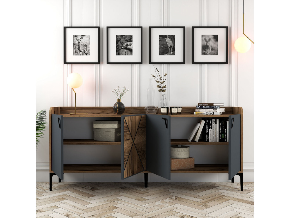 Holzanrichte "Venedik" - 180 x 35 x 78 cm - Anthrazitgrau