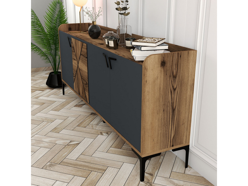 Holzanrichte "Venedik" - 180 x 35 x 78 cm - Anthrazitgrau