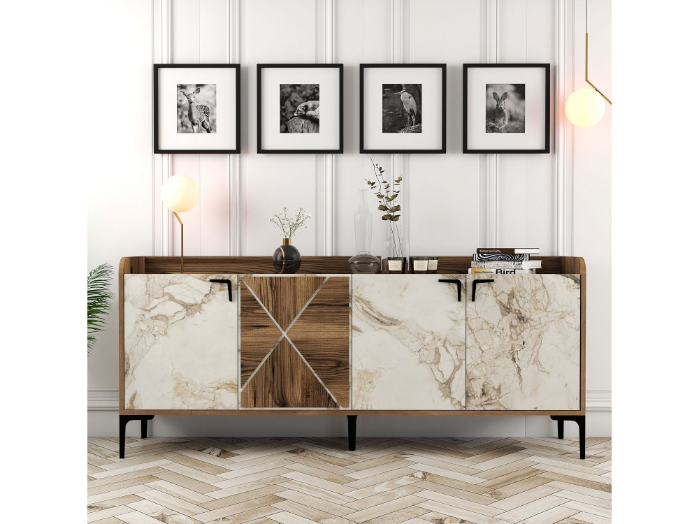 Holzanrichte "Venedik" - 180 x 35 x 78 cm - Weiß marmoriert