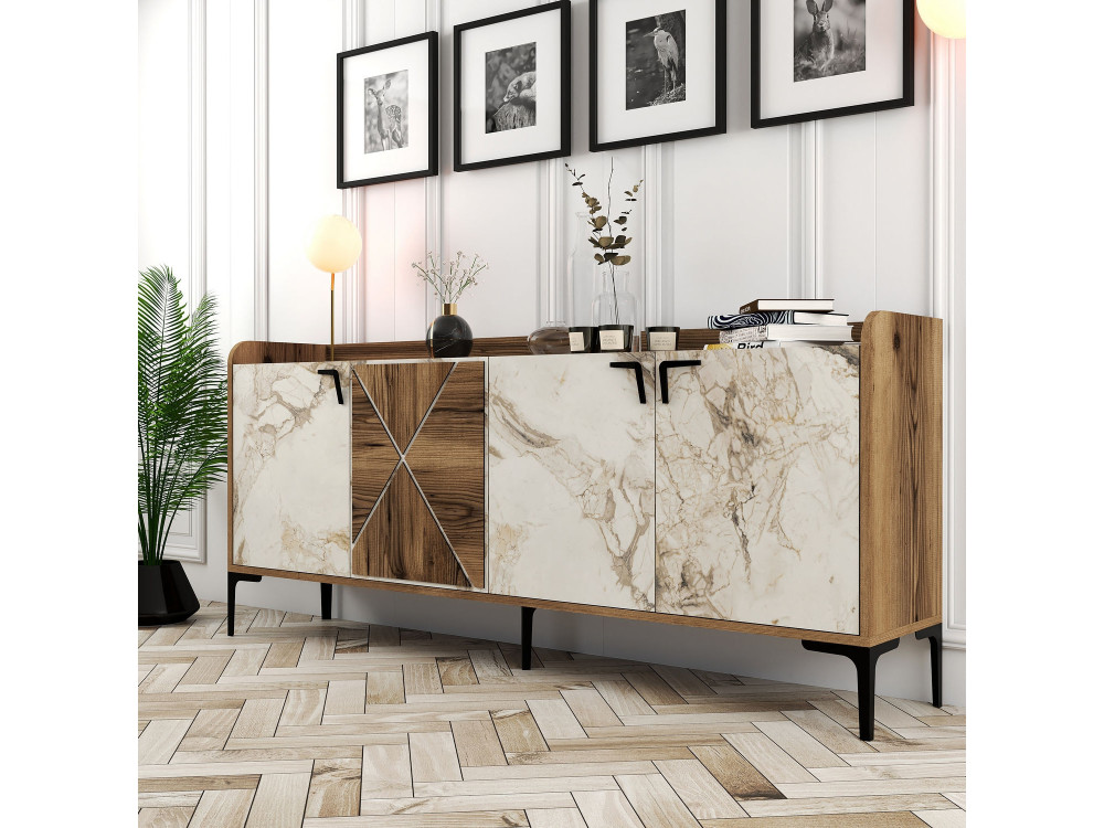Holzanrichte "Venedik" - 180 x 35 x 78 cm - Weiß marmoriert