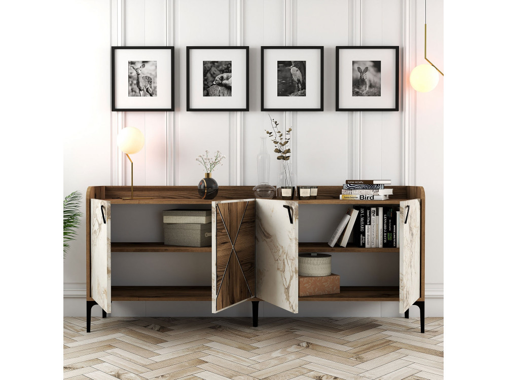 Holzanrichte "Venedik" - 180 x 35 x 78 cm - Weiß marmoriert