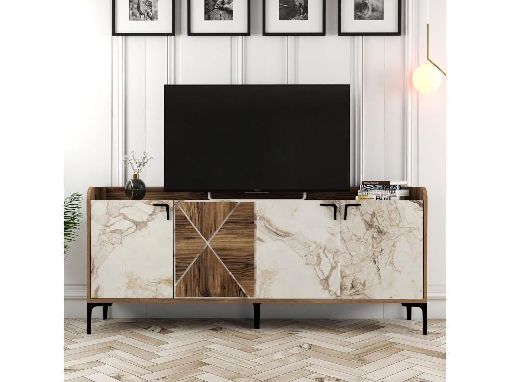Holzanrichte "Venedik" - 180 x 35 x 78 cm - Weiß marmoriert