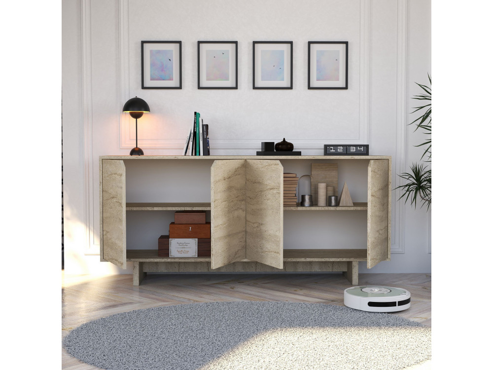 Anrichte aus Holz "Turan" - 180 x 40 x 81 cm - Travertin