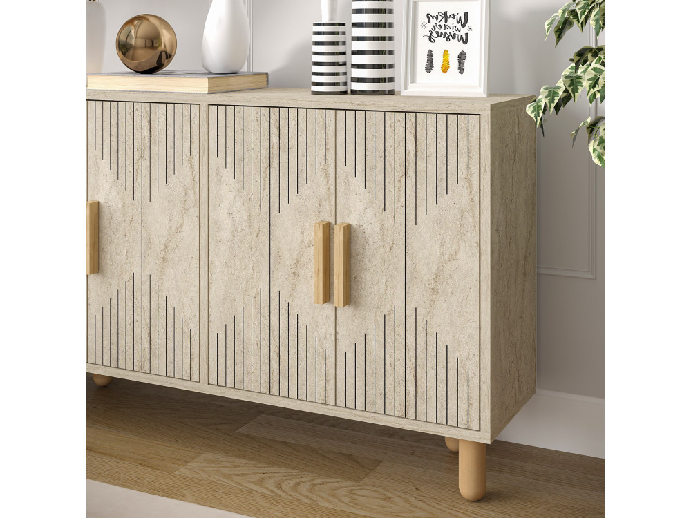 Anrichte aus Holz "Roger" - 120 x 30 x 74 cm - Travertin