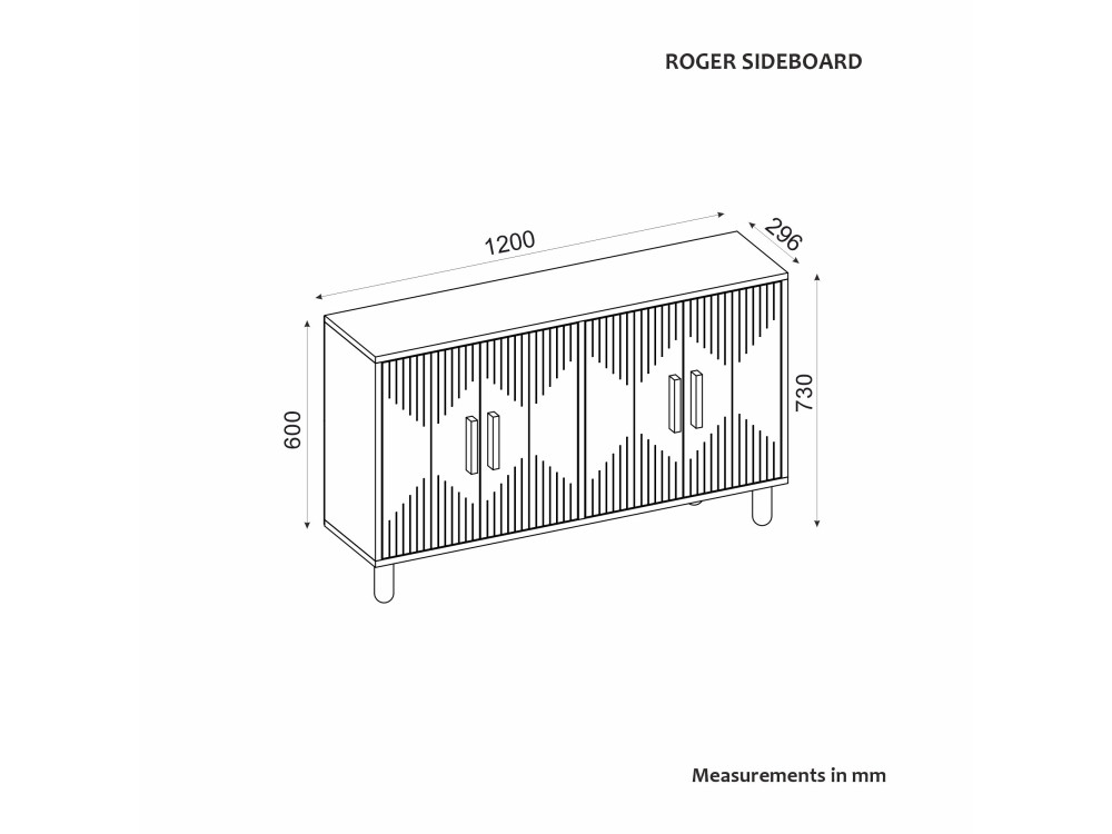 Anrichte aus Holz "Roger" - 120 x 30 x 74 cm - Travertin