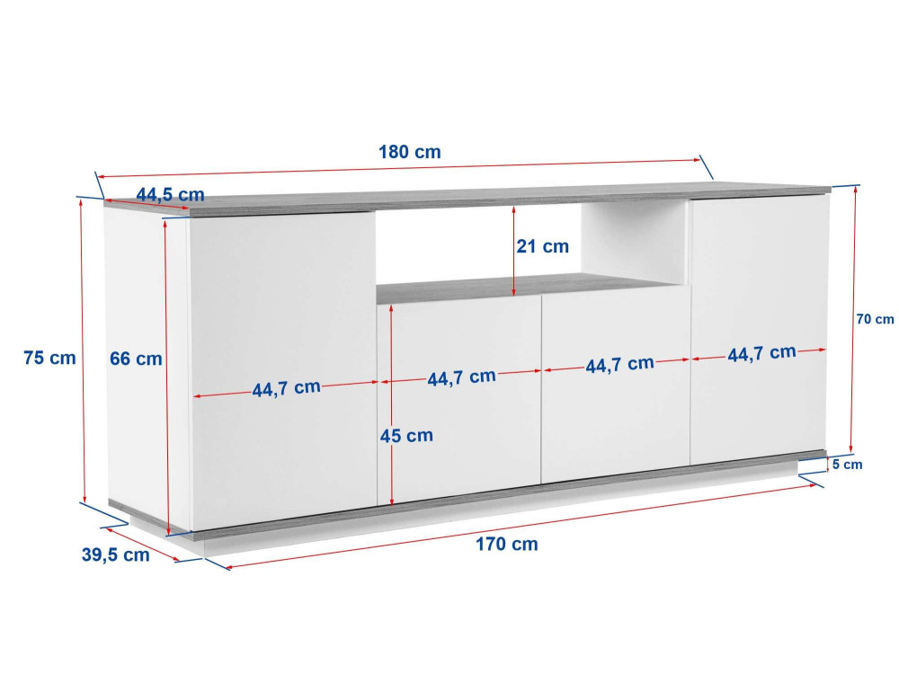 Holzbuffet "Arista" - 180 x 44 x 75 cm - Weiß