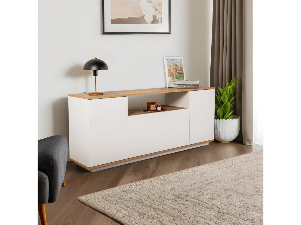 Holzbüffet "Arista" - 180 x 44.5 x 75 cm - Weiß / Eiche Cadiz