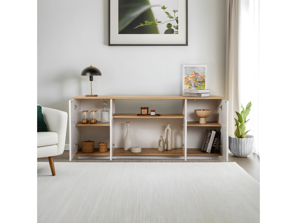 Holzbüffet "Arista" - 180 x 44.5 x 75 cm - Weiß / Eiche Cadiz