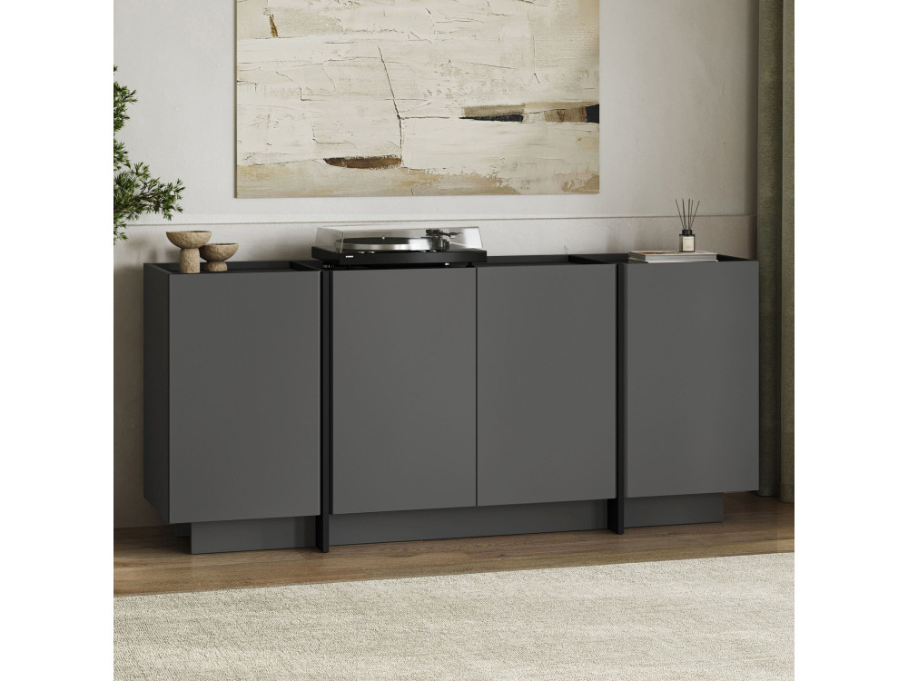 Holzbuffet "Dorma" - 180 x 45 x 80 cm - Anthrazit / Schwarz