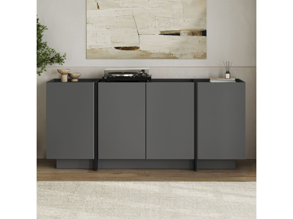 Holzbuffet "Dorma" - 180 x 45 x 80 cm - Anthrazit / Schwarz
