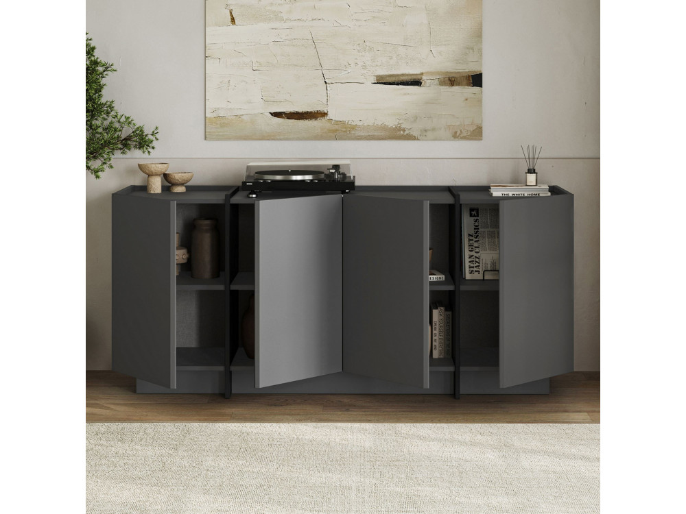 Holzbuffet "Dorma" - 180 x 45 x 80 cm - Anthrazit / Schwarz