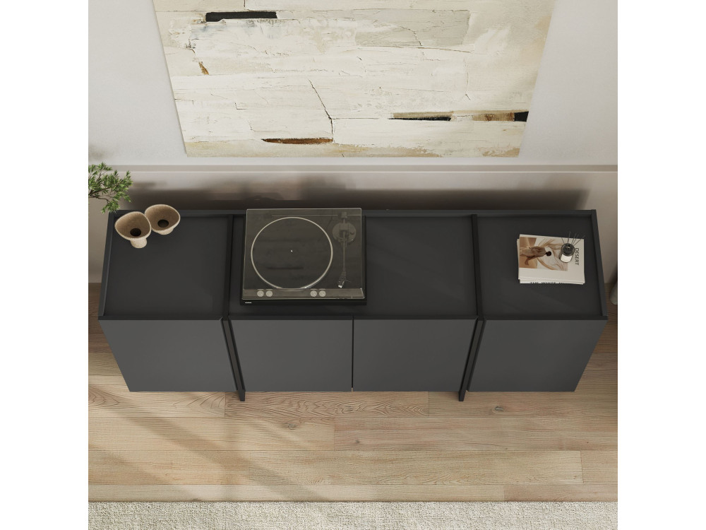 Holzbuffet "Dorma" - 180 x 45 x 80 cm - Anthrazit / Schwarz