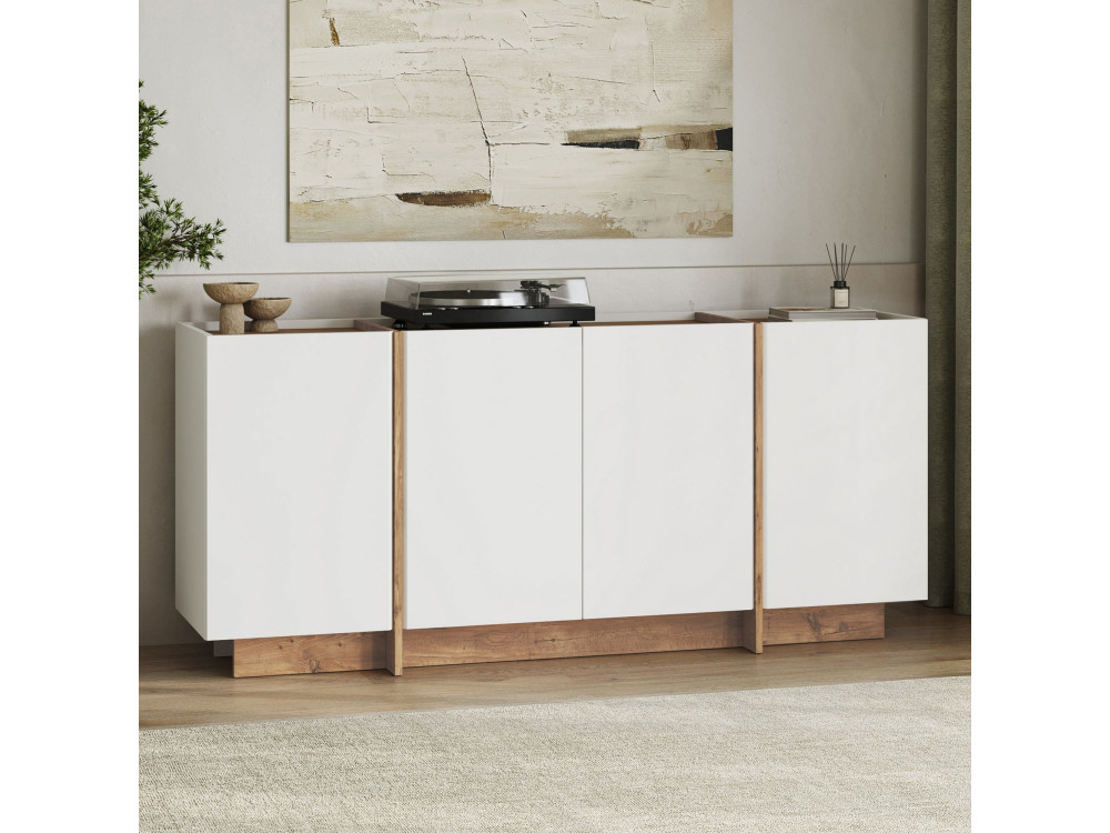 Holzbuffet "Dorma" - 180 x 45 x 80 cm - Weiß / Atlantikkiefer