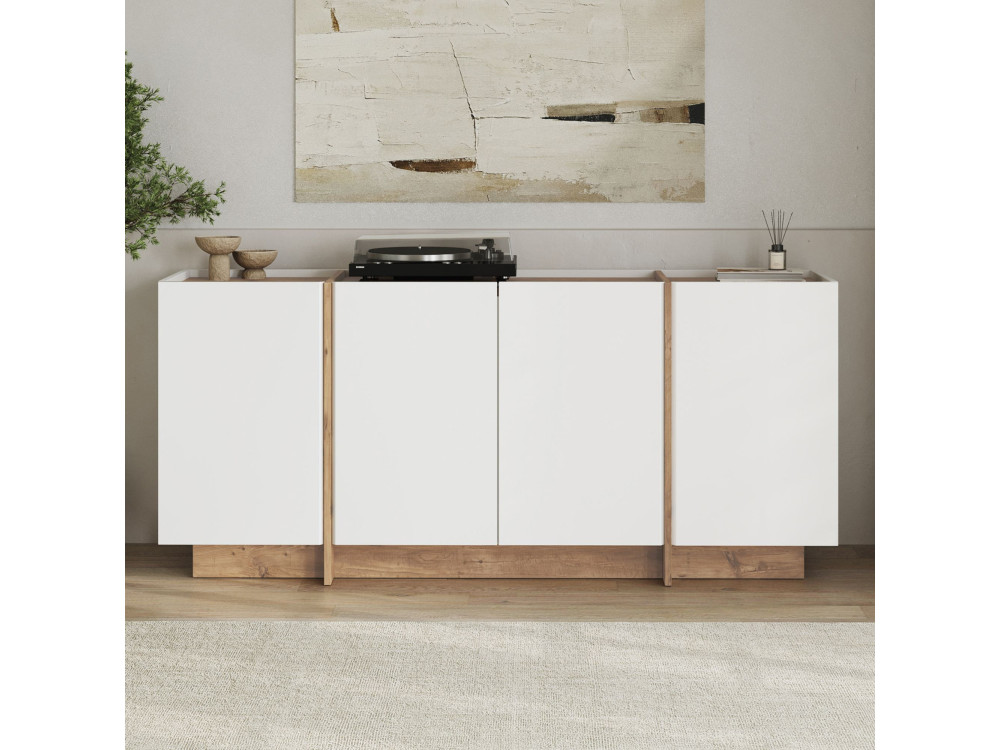 Holzbuffet "Dorma" - 180 x 45 x 80 cm - Weiß / Atlantikkiefer