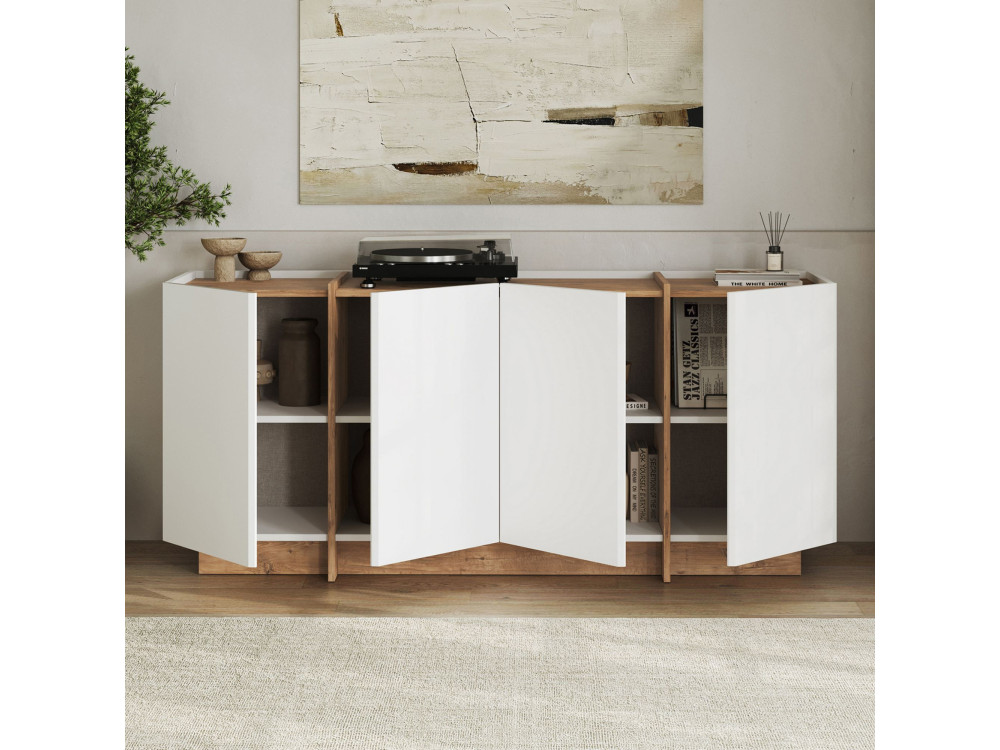 Holzbuffet "Dorma" - 180 x 45 x 80 cm - Weiß / Atlantikkiefer