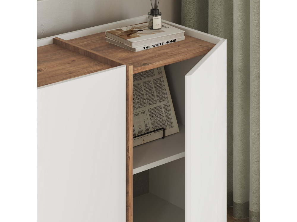 Holzbuffet "Dorma" - 180 x 45 x 80 cm - Weiß / Atlantikkiefer