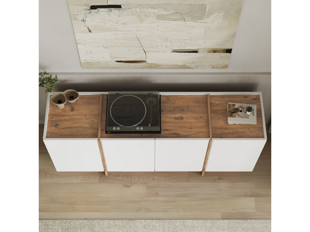 Holzbuffet "Dorma" - 180 x 45 x 80 cm - Weiß / Atlantikkiefer