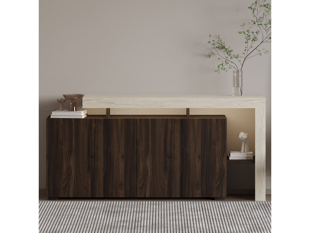 Holzanrichte "Beliz" - 170 x 35 x 80 cm - Travertin / Nussbaum