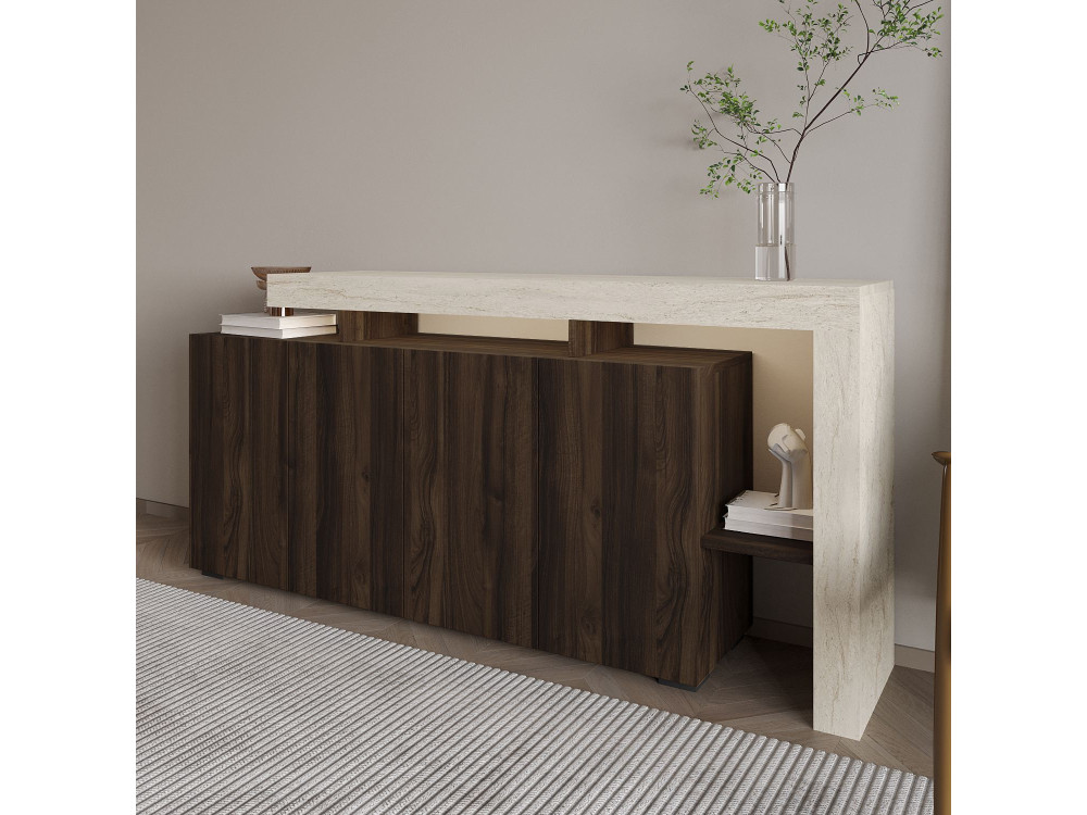 Holzanrichte "Beliz" - 170 x 35 x 80 cm - Travertin / Nussbaum
