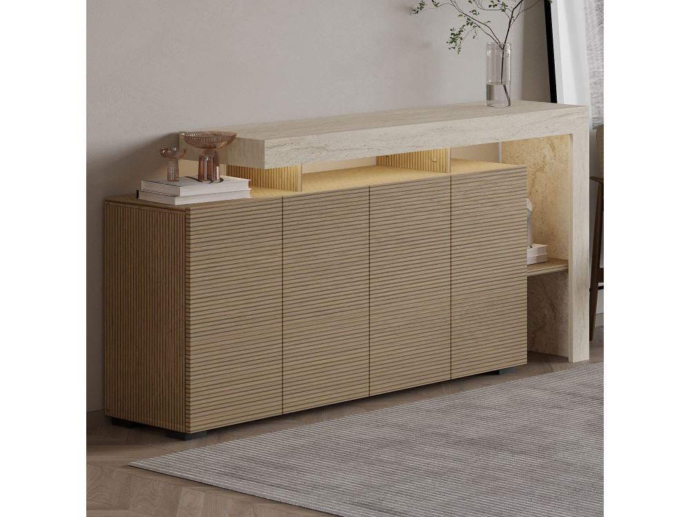 Anrichte aus Holz "Beliz" - 170 x 35 x 80 cm - Travertin / Eiche Warm