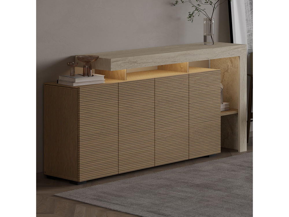 Anrichte aus Holz "Beliz" - 170 x 35 x 80 cm - Travertin / Eiche Warm