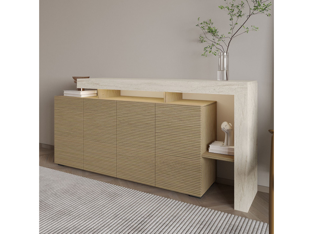 Anrichte aus Holz "Beliz" - 170 x 35 x 80 cm - Travertin / Eiche Warm