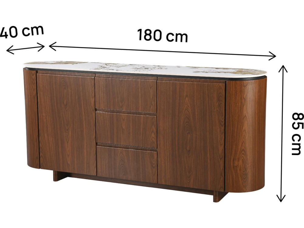 Anrichte aus Holz mit Keramikplatte "Stonea" - 180 x 40 x 85 cm - Braun