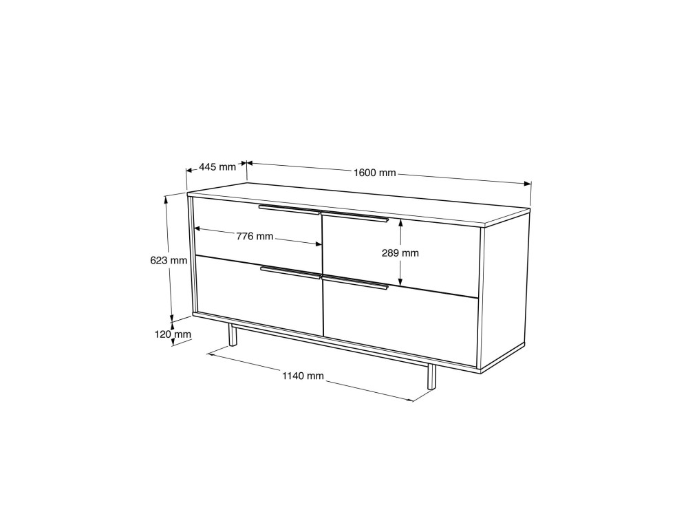 Anrichte aus Holz "ON3-SW" - 160 x 44 x 74 cm - Weiß