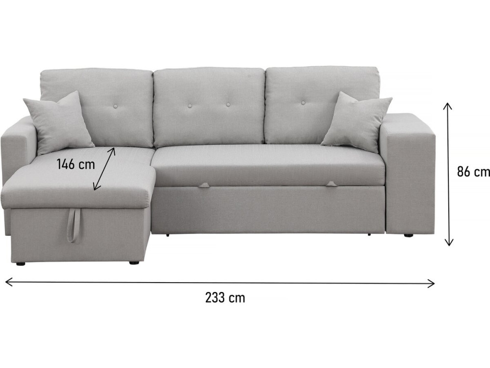 Ecksofa reversibel mit Schlaffunktion "Axel" - 3-Sitzer - Hellgrau