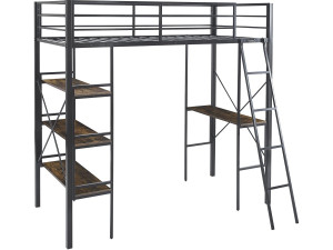 Hochbett mit Schreibtisch aus Metall „Raphaël“ – 190 x 90 cm – Schwarz