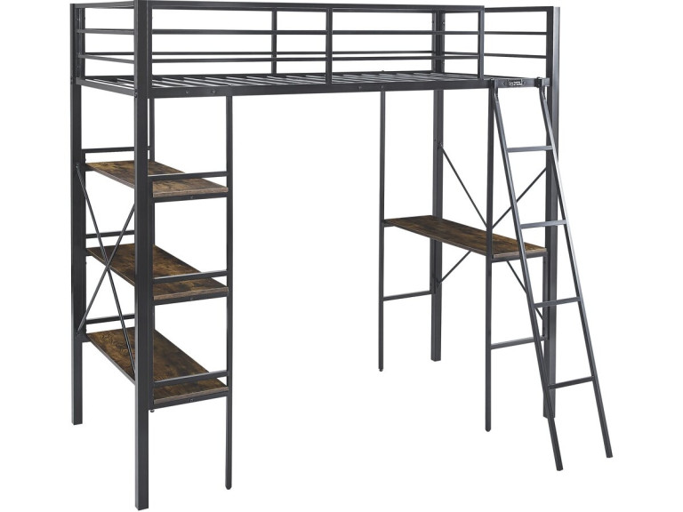 Hochbett mit Schreibtisch aus Metall „Raphaël“ – 190 x 90 cm – Schwarz