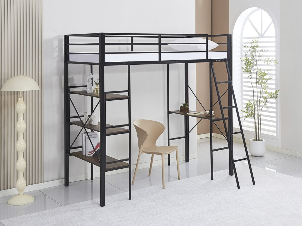 Hochbett mit Schreibtisch aus Metall „Raphaël“ – 190 x 90 cm – Schwarz