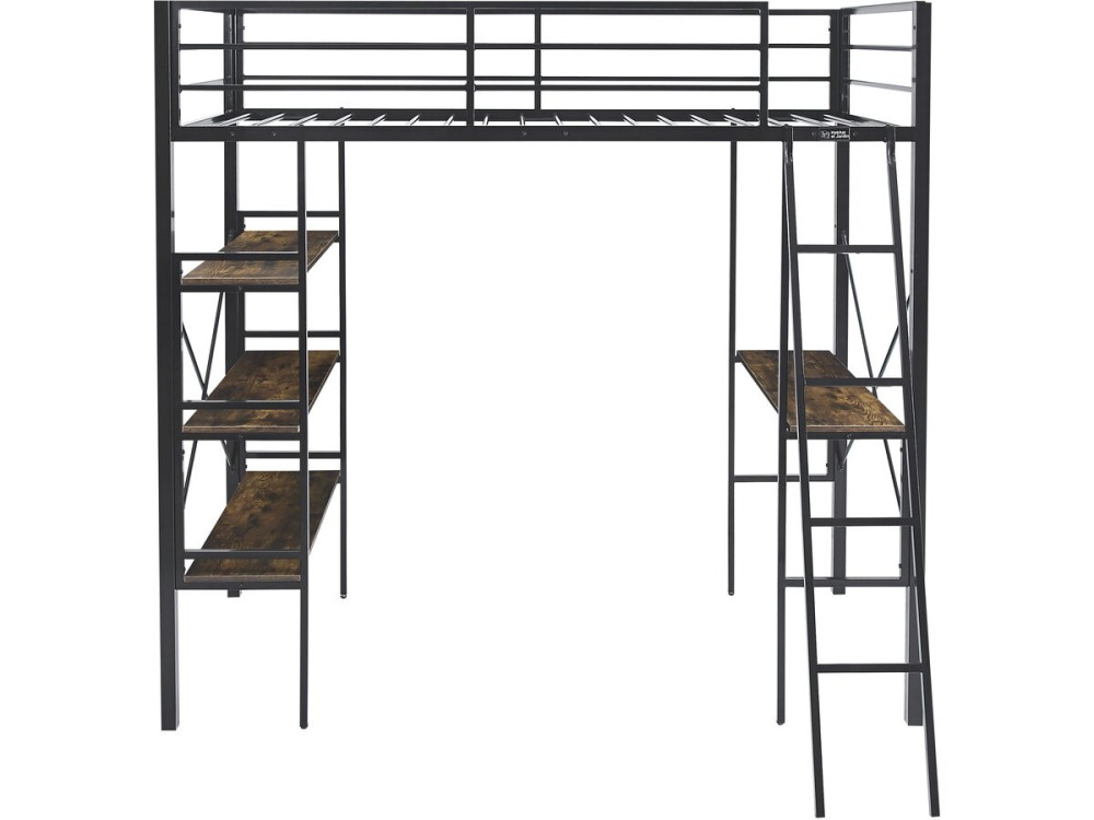 Hochbett mit Schreibtisch aus Metall „Raphaël“ – 190 x 90 cm – Schwarz