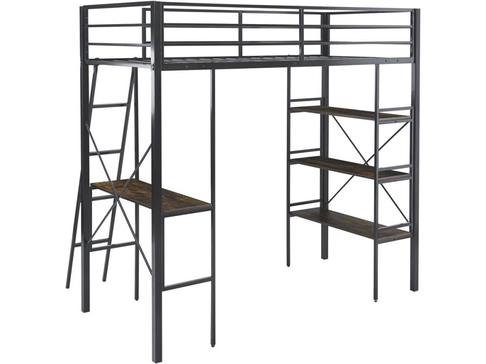 Hochbett mit Schreibtisch aus Metall „Raphaël“ – 190 x 90 cm – Schwarz