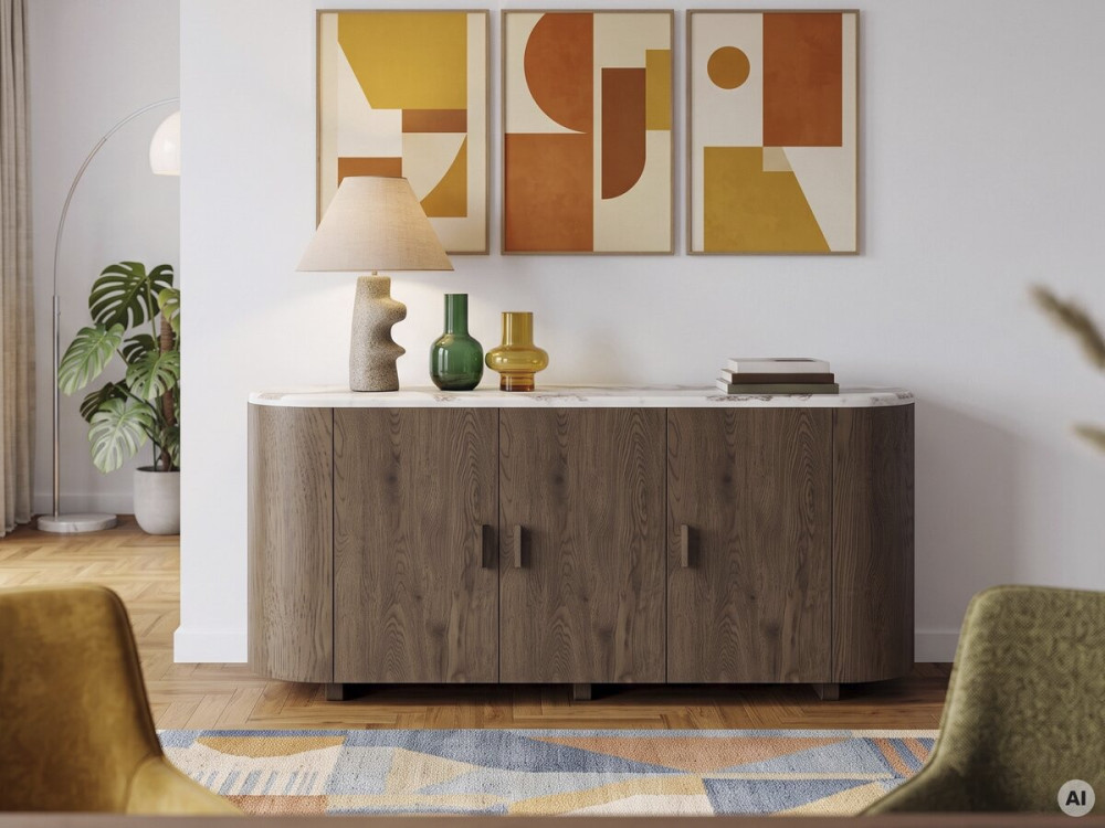 Holzsideboard mit Keramikplatte „Azya“ – 160 x 45 x 75 cm – Braun