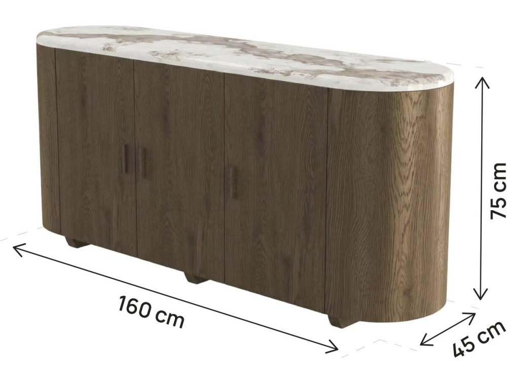 Holzsideboard mit Keramikplatte „Azya“ – 160 x 45 x 75 cm – Braun
